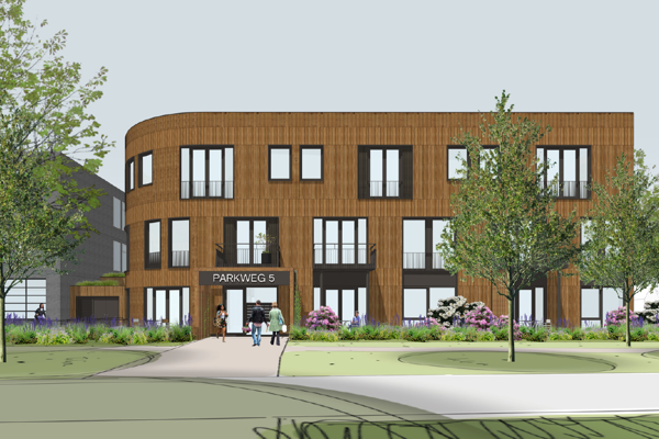 Impressie gevelaanzicht vanaf de Parkweg