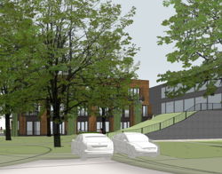 Impressie gevelaanzicht gebouw vanaf Sint Martinusplein