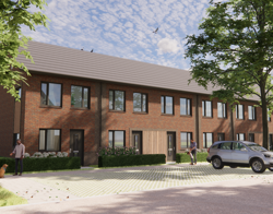 Impressie voorzijde blok eengezinswoningen Griseeweg Epe